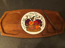Vintage Gail Craft Wooden Wood Fruit Basket Grapes Cheese Board with Knife picture