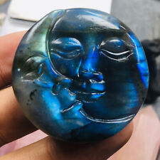 Natural Labradorite Quartz Hand Carved Sun Moon Skull Crystal Reiki healing 1pc picture