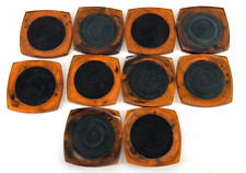 Vintage MCM Lucite Coaster Set Of 10 Tortoise Shell Black Rope Coil Acrylic picture