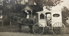Antique Vtg RPPC Horse Ice Cream Cone Delivery Wagon American Flags Lantern #183 picture