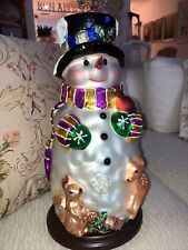 2004 - 30 Year Thomas Pacconi Classics Large 14” Blown-Glass Snowman Wooden Base picture