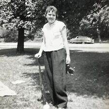 O2 Photograph Ugly Unattractive Woman Holding Baseball Bat And Old Camera 1950's picture