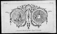1753 Gentlemens Magazine Antique Print of The Royal Society Annual Medal, Newton picture