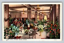 Topeka KS-Kansas, Hotel Jayhawk Lobby, Advertising, Antique Vintage Postcard picture