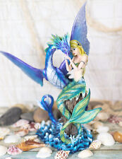Ebros Nautical Green Tail Mermaid Ariel With Leviathan Ocean Dragon Fairy Statue picture