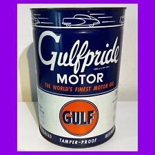 Vintage Antique Tin 5-Quart GULFPRIDE MOTOR OIL CAN Soldered Seam GULF 1 of 3 picture