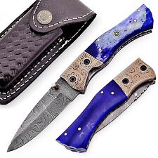 AishaTech Hand Made Pocket Knife Damascus Steel Blade Bone Handle AT-2800 picture