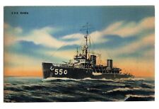 Linen postcard - U.S.S. Raven, U.S. Navy mine sweeper, WWII picture