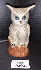 Vtg Ceramic Hand Painted Grey Gray Owl Figurine Blue Eyes picture