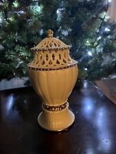 Lenox Illuminations Florentine & Pearl 24k Gold Trim Ivory Canister Candle Jar picture