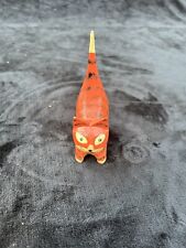 Vintage FOLK ART WOODEN CAT LONG TAIL PAINTED CARVED 5.5
