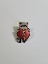 Raccoon Carrying a Red Heart Lapel Pin Musical Note Valentines Made By MAFCO picture