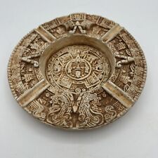 Aztec Calendar Ceramic Carved Replica Cancun Mexican Decor Tan Stone Ashtray LNC picture
