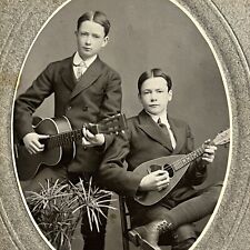 Antique Cabinet Card Photograph Boys Brothers Twins? Playing Guitar Mandolin picture