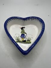 Henriot Quimper Heart Shaped Porcelain Trinket Dish Breton Man 3 1/2” by 3 3/8” picture