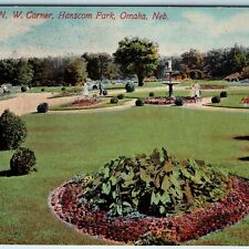 c1910s Omaha, Neb NW Corner Hanscom Park Nice Litho Photo Postcard Fountain A219 picture