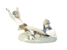 Lladro Seesaw Boy, Girl, and Dog Large Porcelain Figurine, Glossy Finish picture