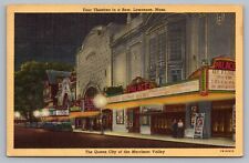 Lawrence MA Four Theatres Row Street View Movie Theaters Night Postcard Vtg D7 picture
