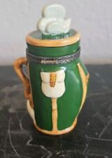 Vintage Hinged Golf Bag & Clubs Hand Painted Trinket Box  Porcelain 4