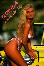 Florida Worth the Trip Girl Postcard Risque 90's 80's Pinup blonde  picture