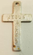 Vintage Cross Engraved Jesus is LORD Silver Tone Metal  Christian Religious picture