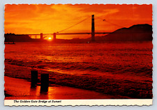 Vintage Postcard Golden Gate Bridge Sunset San Francisco California picture