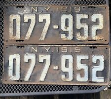 Antique Pair 1919 New York License Plates O77 952 for Year Of Make Registration picture