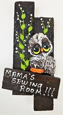 Mama’s Sewing Room Owl Wall Plaque Vtg Sign Primitive Cottage Core 8”x4” picture