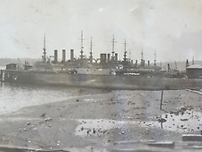 1914 RPPC - SHIPS DOCKED IN SHIPYARD antique real photograph postcard U.S. NAVY picture