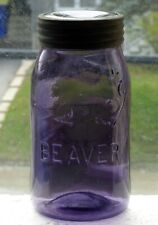 Antique quart size BEAVER deep purple fruit canning jar  picture