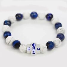 Phi Beta Sigma Natural Stone Bead Bracelet Blue And White picture