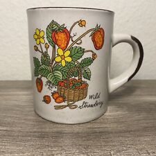 Vintage 1970s Wild Strawberry Stoneware Mug Korean Tan Flowers Basket picture