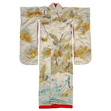 Vintage Japanese Uchikake Traditional Ceremonial Wedding Kimono Cranes Off-White picture