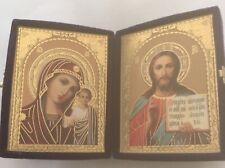 RUSSIAN GOLD DIPTYCH WEDDING or TRAVEL ICON in velvet Box picture