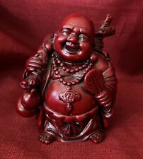 Buddha Figurine Statue Red Resin Happy Feng Shui Statue Vintage picture
