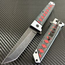 9” Black Mini Katana Spring Assisted Blade Folding Pocket Knife Hunting Survival picture