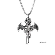 Winged Anime Devil Girl Sexy Punk Gothic Pendant Streetwear 60cm Round Box Chain picture