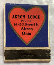 Matchbook Akron Lodge No. 62 Akron Ohio Loyal Order Of Moose Protection #0165 picture