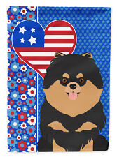 Black Tan Pomeranian USA American Flag Canvas House Size WDK5263CHF picture