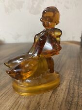 Vintage L.E. Smith Glass Amber Girl With Geese Figurine 6
