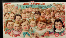 FIFTY LITTLE ORPHANS Victorian Trade Card, 1880s JOE MICHL CIGAR Tag, Decatur IL picture