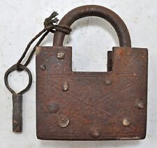 Antique Iron Pad Lock Original Old Hand Crafted Engraved Tricky Hidden Keyhole picture