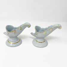 Vintage Mid-Century Modern Ceramic Gray Gold Gilded Pair Of Candlestick Holders picture