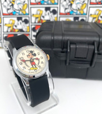 VINTAGE BRADLEY SWISS WATCH MICKEY MOUSE W/ RED HANDS WITH BONUS CASE picture