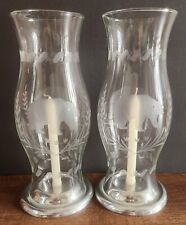 RARE PAIR OF ANTIQUE ETCHED HURRICANE GLASS SHADES Candleholder Globes STUNNING picture