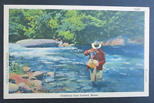 Flyfishing Greetings from Sanford ME Unposted Linen Postcard picture