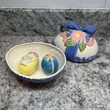 Easter Egg Candy Dish With Lid Bow Flowers No Chips Vintage With 2 Eggs Ceramic picture
