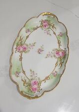 Antique Limoges France Floral Scalloped Oval Porcelain Dish Vanity Tray picture