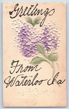 Manchester Iowa IA Postcard Greetings Embossed Airbrushed Flowers Leaves c1910s picture