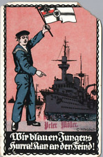 German Navy WWI Postcard c.1910s German Naval Officer w/ Flag picture